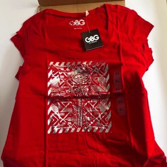 *NWT GUESS Red Rose Jeweled Tshirt - Women's Size XL - Picture 1 of 3